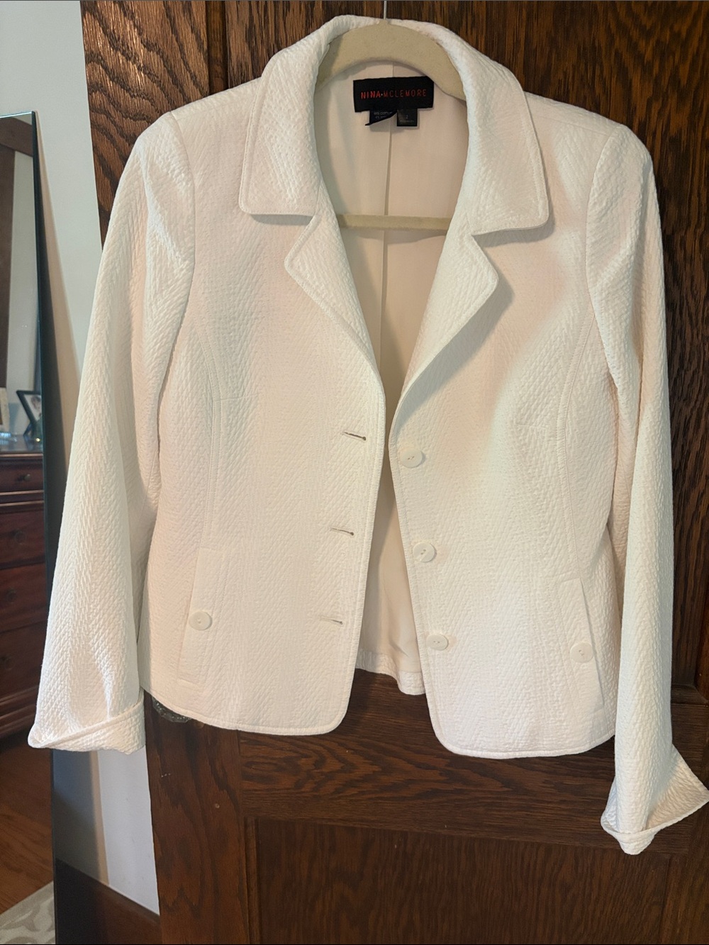 White jacquard silk lined blazer